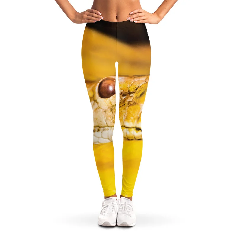 Yellow Python Snake Print Women's Leggings Comfortable Lounge Leggings