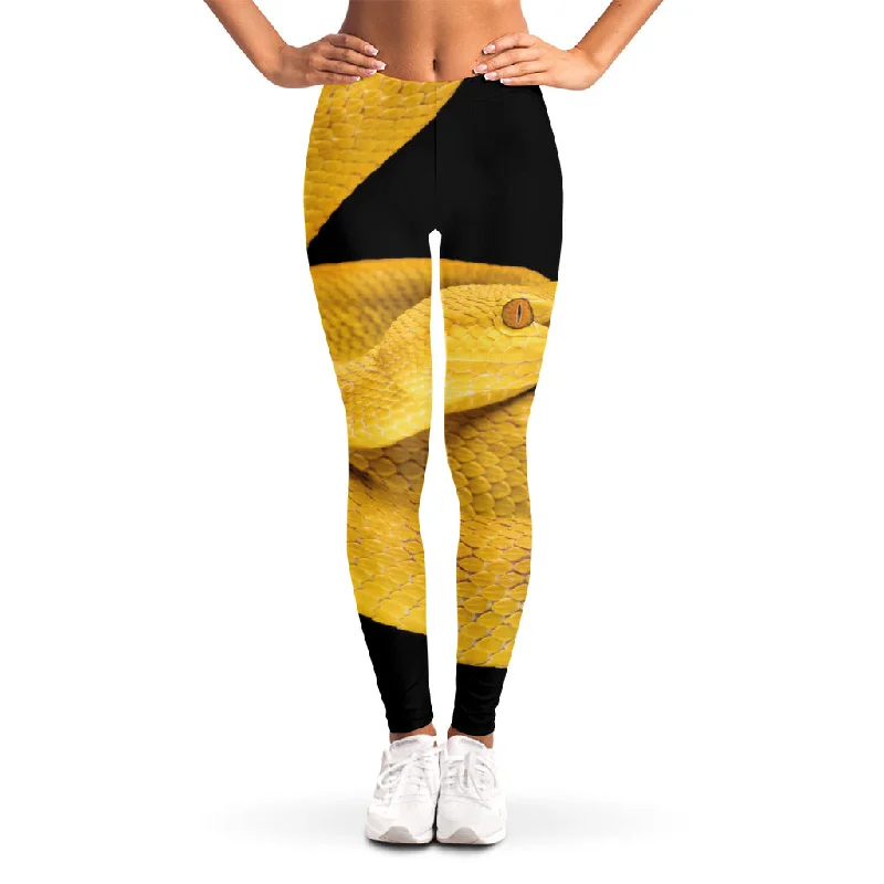 Yellow Snake Print Women's Leggings Comfortable Athletic Tights