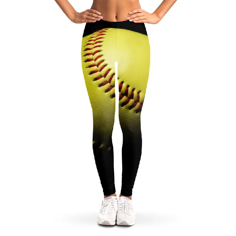 Yellow Softball Ball Print Women's Leggings Comfortable Slip-On Compression Leggings