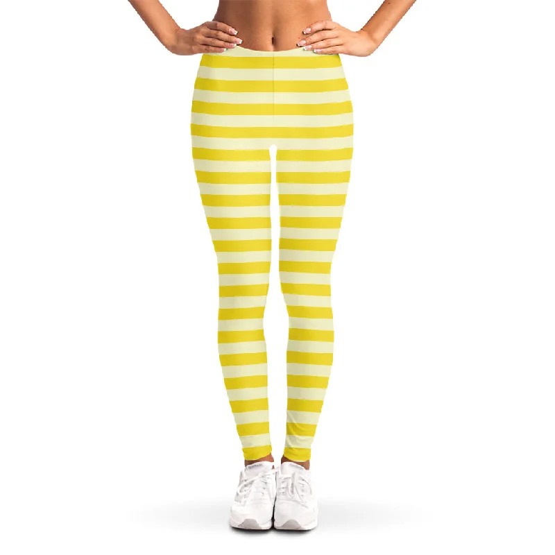 Yellow Striped Pattern Print Women's Leggings Comfortable Athletic Tights