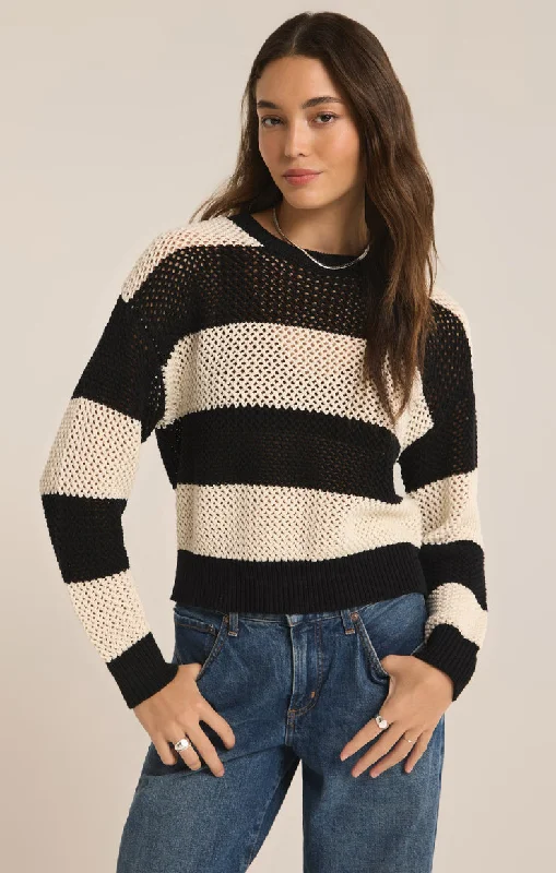Z-Supply Broadbeach Stripe Sweater - BLACK Machine Wash Dry Clean Hand Wash