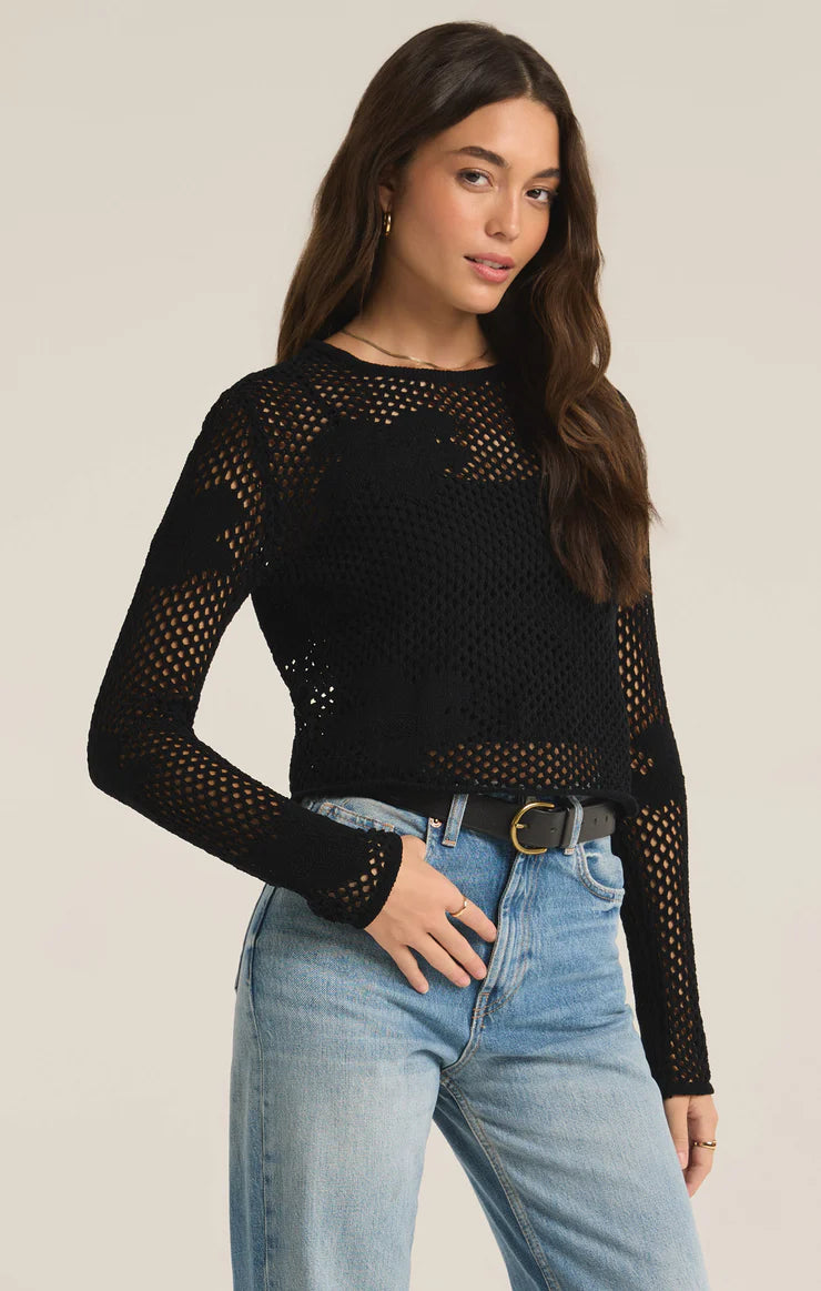 Z-Supply Blossom Floral Sweater - BLACK Spandex Rayon Corduroy
