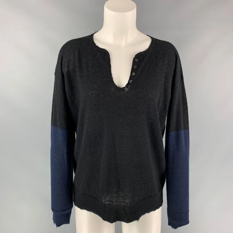 ZADIG & VOLTAIRE Size S Black & Navy Color Block Cashmere Sweater Stretchy Elastic Breathable ZADIG & VOLTAIRE Size S Black & Navy Color Block Cashmere Sweater Stretchy Elastic Breathable