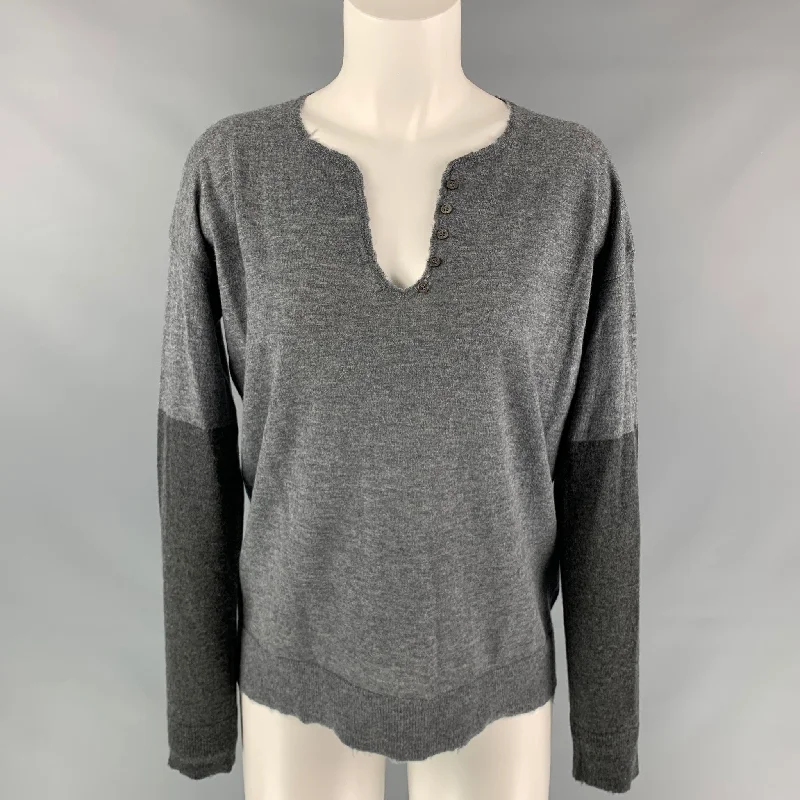 ZADIG & VOLTAIRE Size S Grey & Charcoal Color Block Cashmere Sweater Layered Multi-layer Single Layer