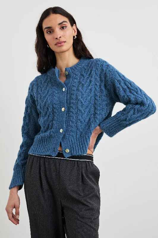 AMELIE SWEATER - LAKE Hooded Sweater Collared Sweater Shawl Collar