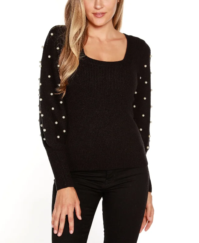 Belldini Square Neck Embellished Sweater Anti-Pilling Anti-Shrink Durable