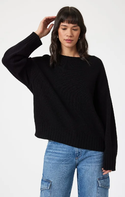 BOAT NECK SWEATER IN BLACK Welt Pockets Slit Pockets Flap Pockets