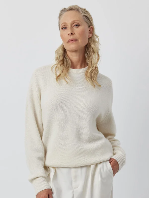 Cashmere Boyfriend Saddle Sweater - Cream Cable Knit Ribbed Knit Lace Knit