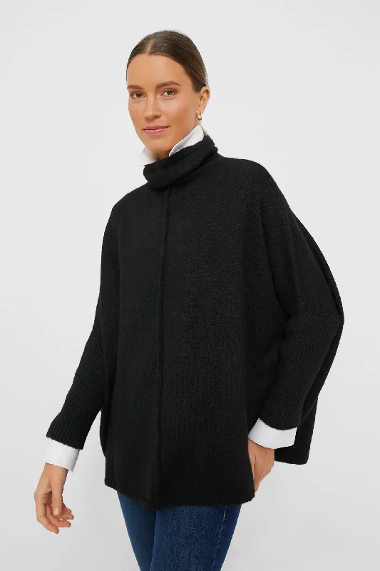 Exclusive Black Turtleneck Soft Sweater Zippered Front Buttoned Front Snap Front