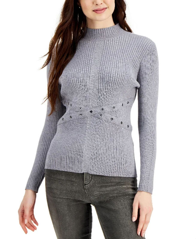 Fever Grommet Detail Sweater Mesh Sweater Canvas Denim