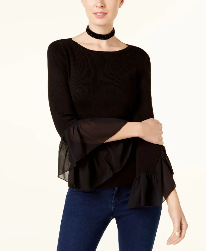 Flared Georgette Cuff Sweater Tailored Straight A-Line