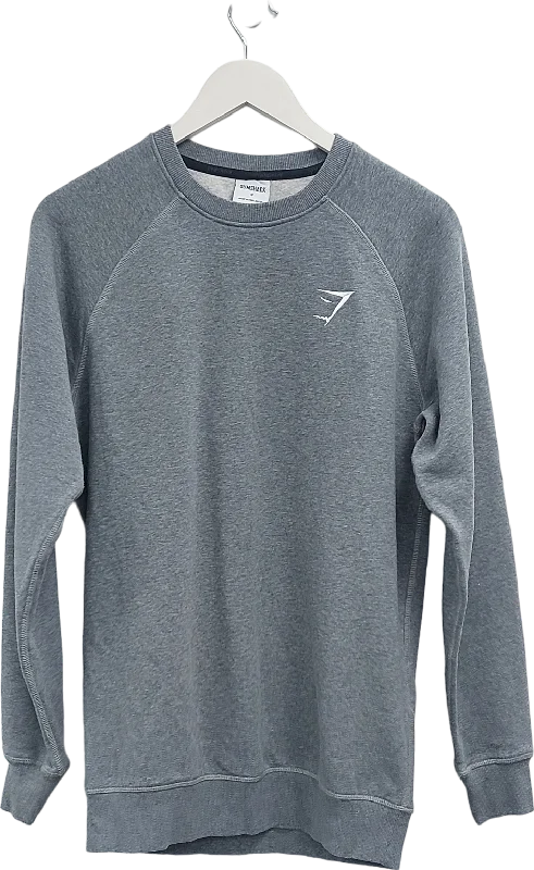 gymshark Grey Long Line Embroidered Logo Sweater UK S Mesh Blend Leather Blend Suede Blend