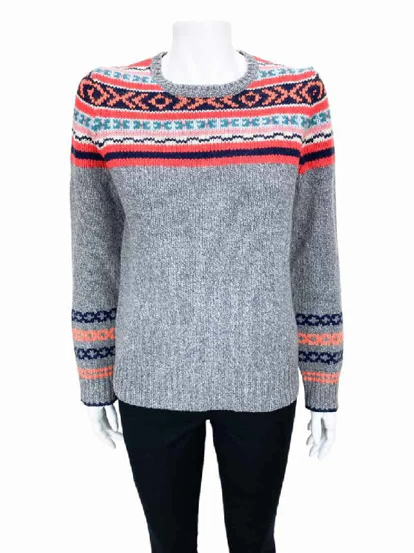 J. Crew Factory, Women's Fairisle Crewneck Sweater, Grey Heather/Multi, Size M Denim Fabric Leather Fabric Suede Fabric