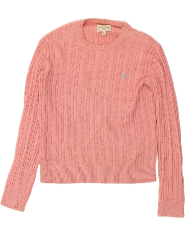 JACK WILLS Womens Boat Neck Jumper Sweater UK 8 Small Pink Cotton Welt Pockets Slit Pockets Flap Pockets