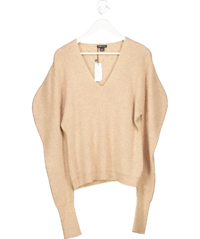 Karen Millen Knitted Beige Sweater UK M Lace Blend Ribbed Blend Corduroy Blend