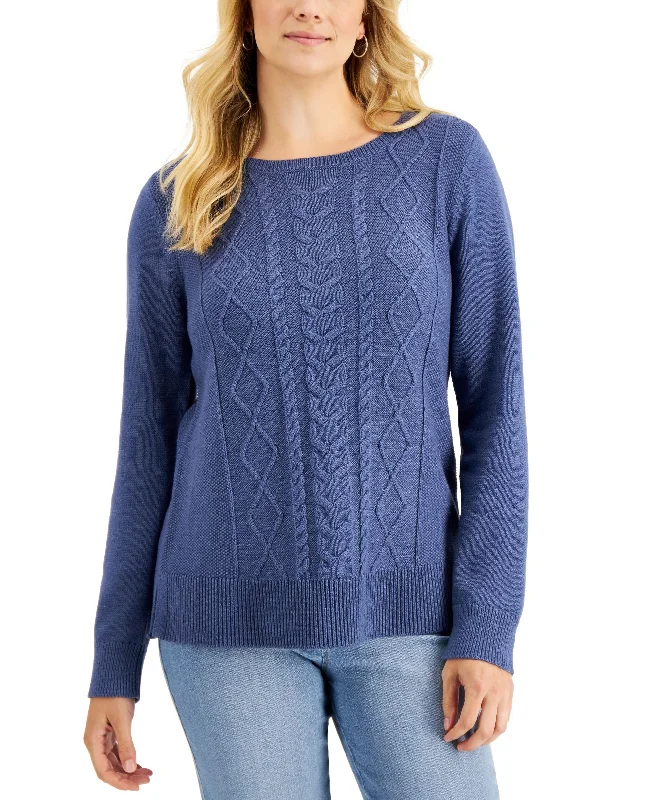 Karen Scott Cotton Diamond Stitch Cable Knit Sweater Spandex Rayon Corduroy