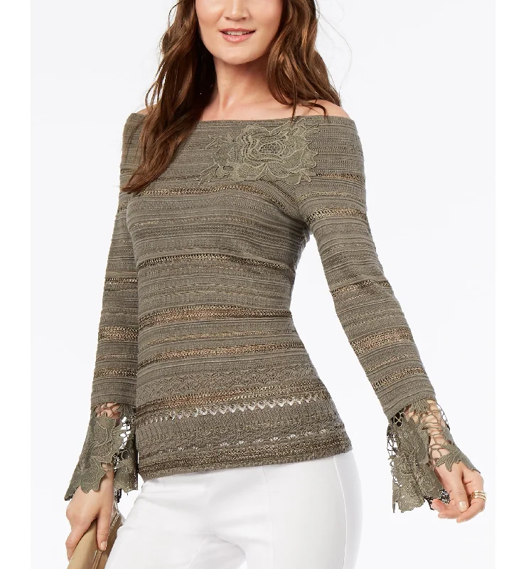 Lace Trim Off The Shoulder Sweater Lace Blend Ribbed Blend Corduroy Blend