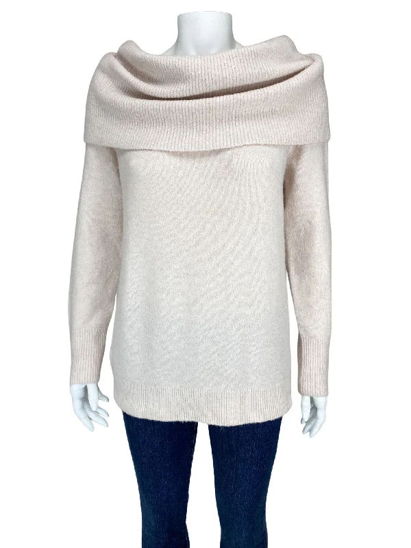 Loft, Women's Stretch Merino-Blend Cowl Sweater, Pale Blush, New with Tags, Size S Terry Blend Velvet Blend Canvas Blend