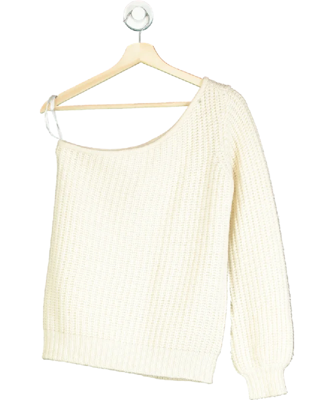 LPA Cream One-shoulder Knit Sweater UK S Polka Dot Checkered Tartan