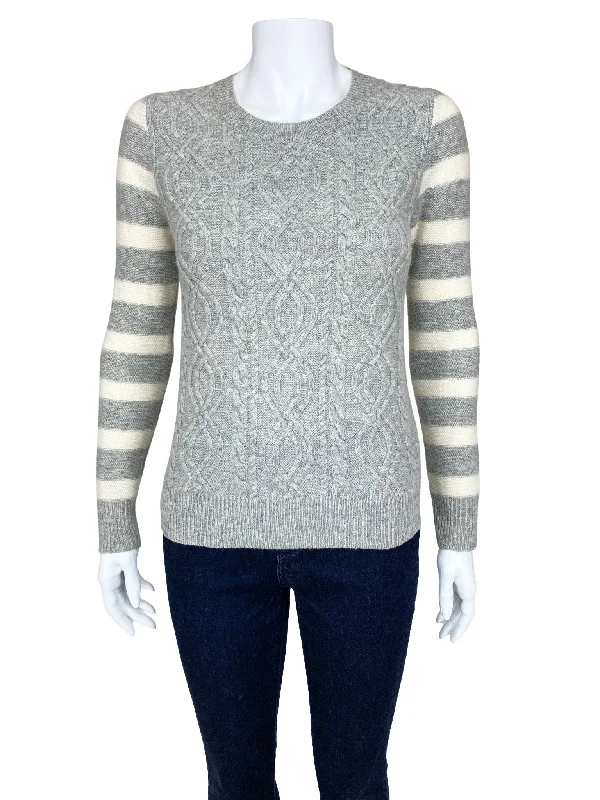 Madewell Wallace, Women's Cable/Stripe Sweater, Heather Grey/Ivory, Size XS Sequined Glittery Shiny