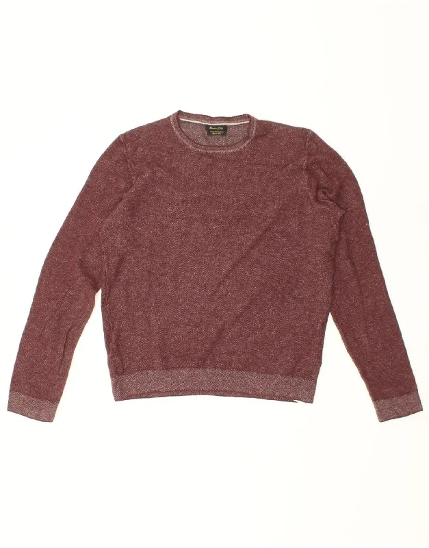 MASSIMO DUTTI Womens Crew Neck Jumper Sweater UK 14 Medium Burgundy Wool Satin Blend Silk Blend Wool Blend