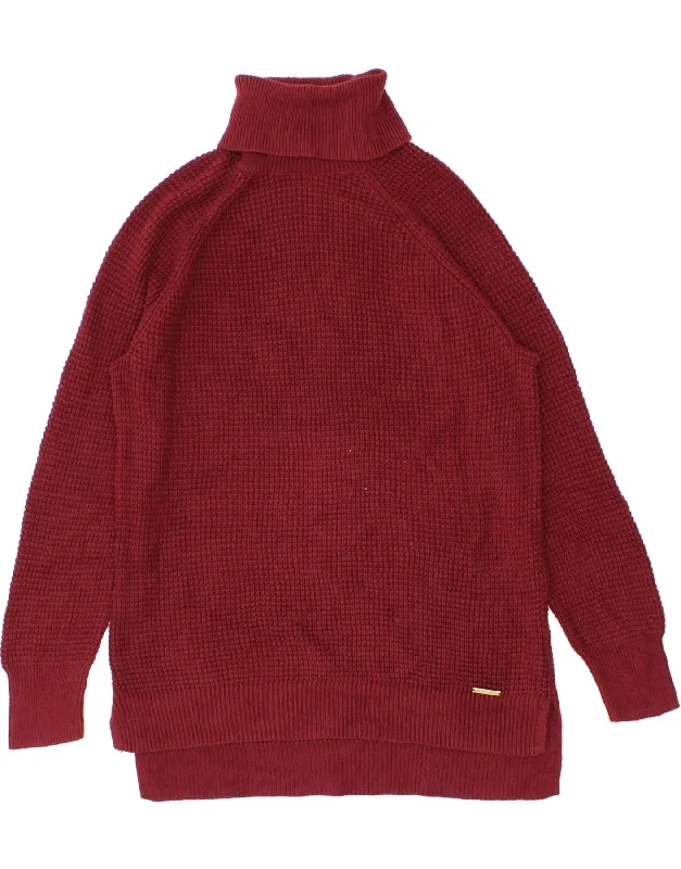 MICHAEL KORS Womens Roll Neck Jumper Sweater UK 12 Medium Red Cotton Nylon Fabric Polyester Fabric Spandex Fabric