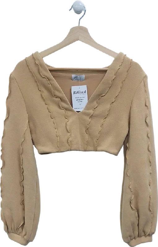 Oh Polly Beige Cropped Sweater UK 10 Zippered Buttoned Snapped