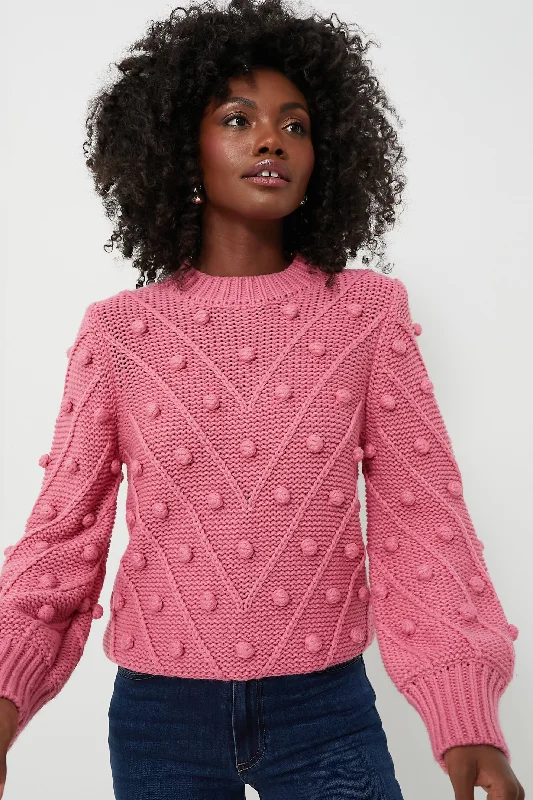 Punchy Pink PomPom Lainey Sweater Cashmere Blend Cotton Blend Poly Blend