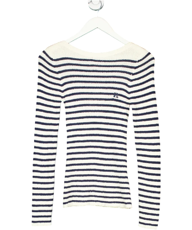 Rouje Cream/Black Classic Breton Mylene Striped Sweater UK 10 Hooded Caped Shawl Collar