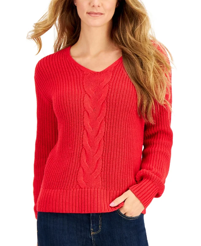 Style & Co Cable Front V Neck Sweater Wool Sweater Cotton Sweater Cashmere Sweater