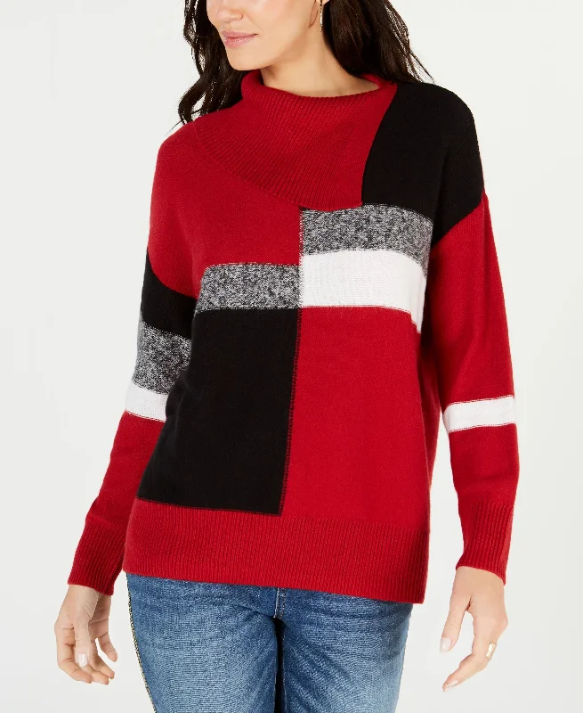 Style & Co Colorblocked Envelope Neck Sweater Lightweight Heavyweight Midweight