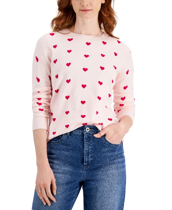 Style & Co Hearts Printed Sweater Iron Safe Non-Iron Wrinkle Free