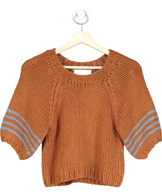 The Wolf Gang Bonbonera Brown Chunky Knitted Cropped Sweater UK XS/S Houndstooth Herringbone Solid