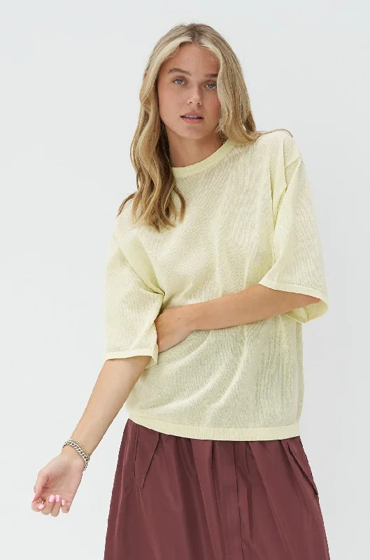 Crispy Sweater Oversized Easy T-Shirt, Butter Print Jacquard Patchwork