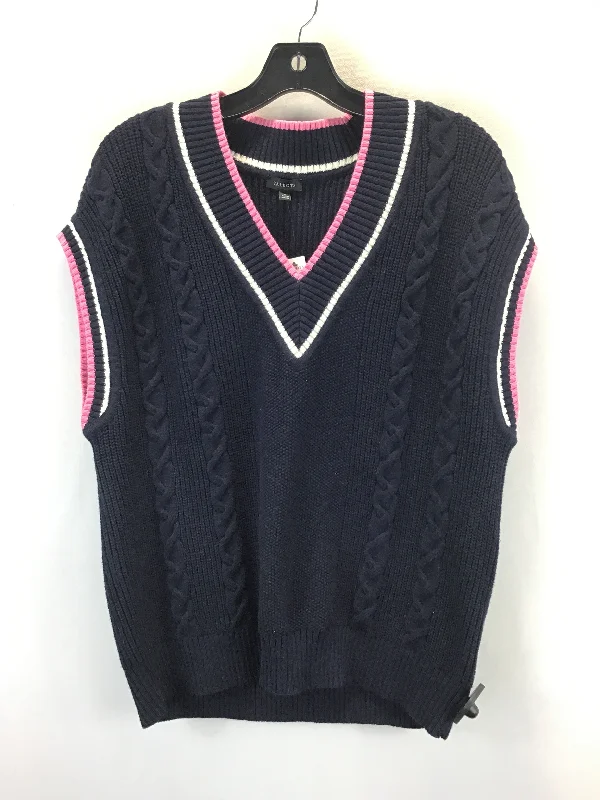 Vest Sweater By Talbots In Blue & Pink, Size: L Satin Blend Silk Blend Wool Blend