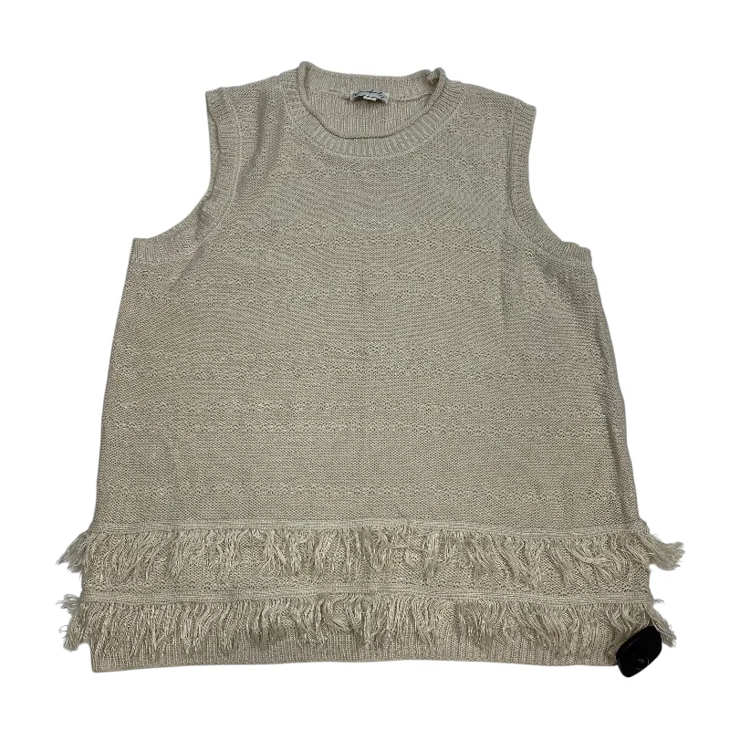 Vest Sweater By Wonderly In Cream, Size: L Embroidered Appliqued Beaded