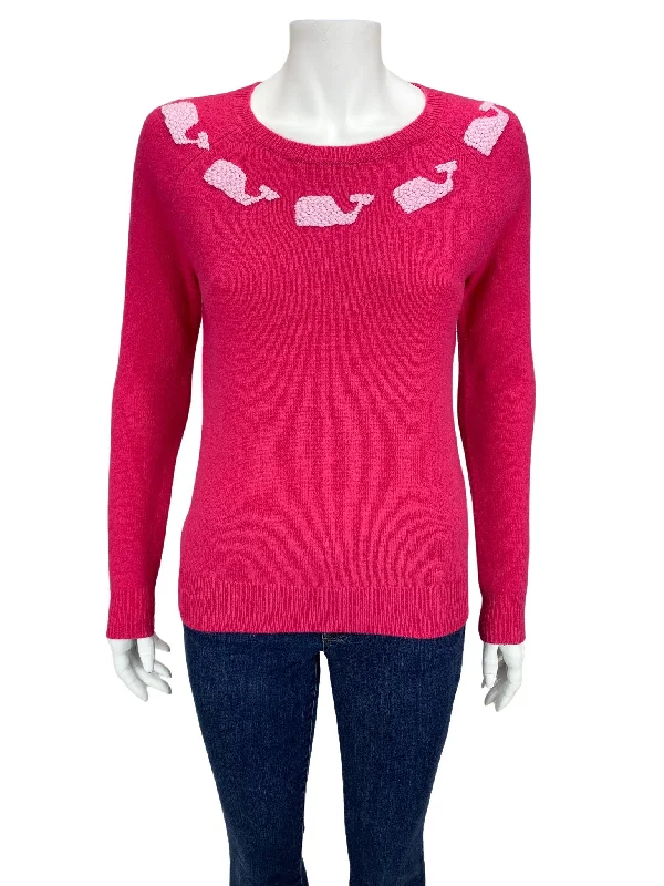 Vineyard Vines, Women's Lambswool Whale Sweater, Fuchsia, Size S Elasticated Padded Insulated