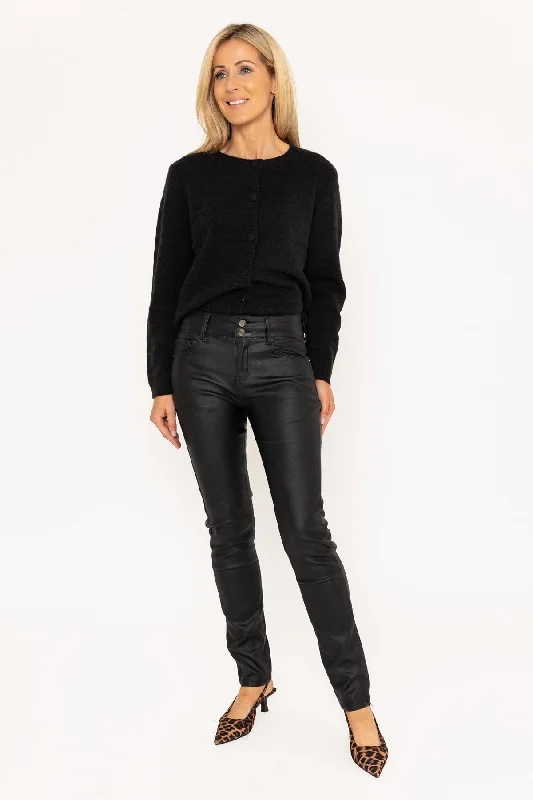 Black Faux Leather Skinny Jeans Casual Distressed Denim Jeans