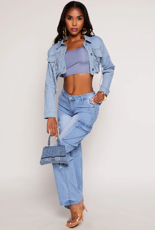 VIP High Waisted Straight Leg Cargo Jeans Stylish Tapered Fit Jeans