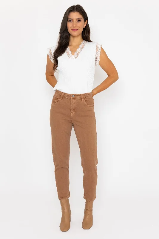 Camel High Waisted Mom Jeans Stylish High-Waist Skinny Denim