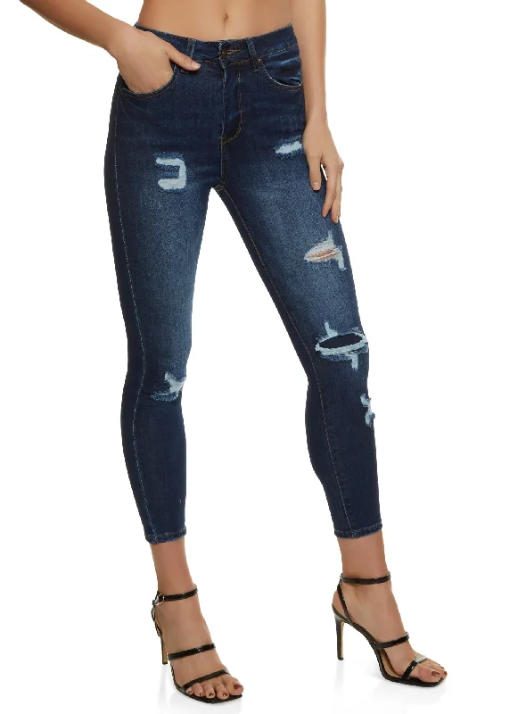 WAX Distressed High Waisted Jeans Stylish Shredded Denim Jeans
