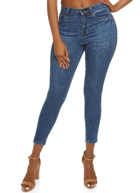 WAX High Rise Solid Cropped Skinny Jeans Stylish Slim Fit Denim