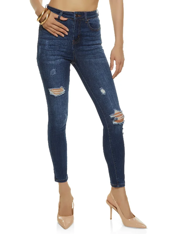 WAX Stretch Distressed High Rise Jeans Trendy Low-Rise Bootcut Jeans