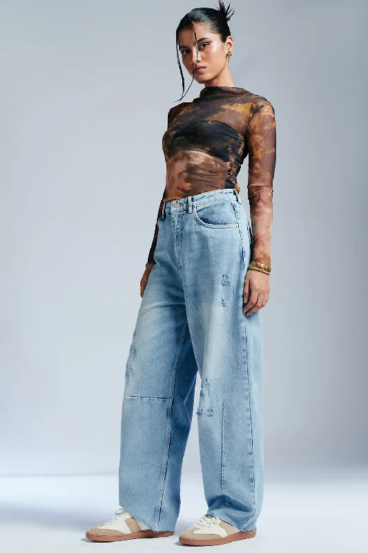 Dewdrop Blue Balloon Fit Jeans Elegant Dark-Wash Bootcut Jeans