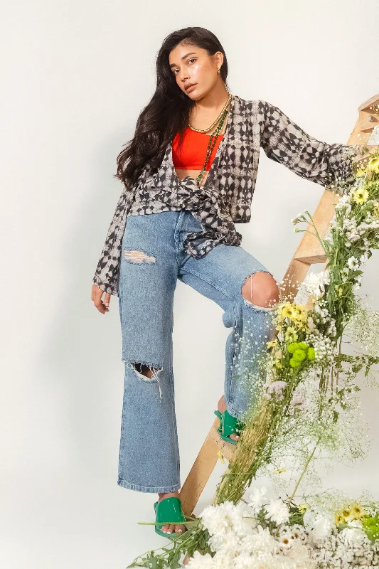 Distress Claggy Wide Jeans Classic Blue Denim Jeans