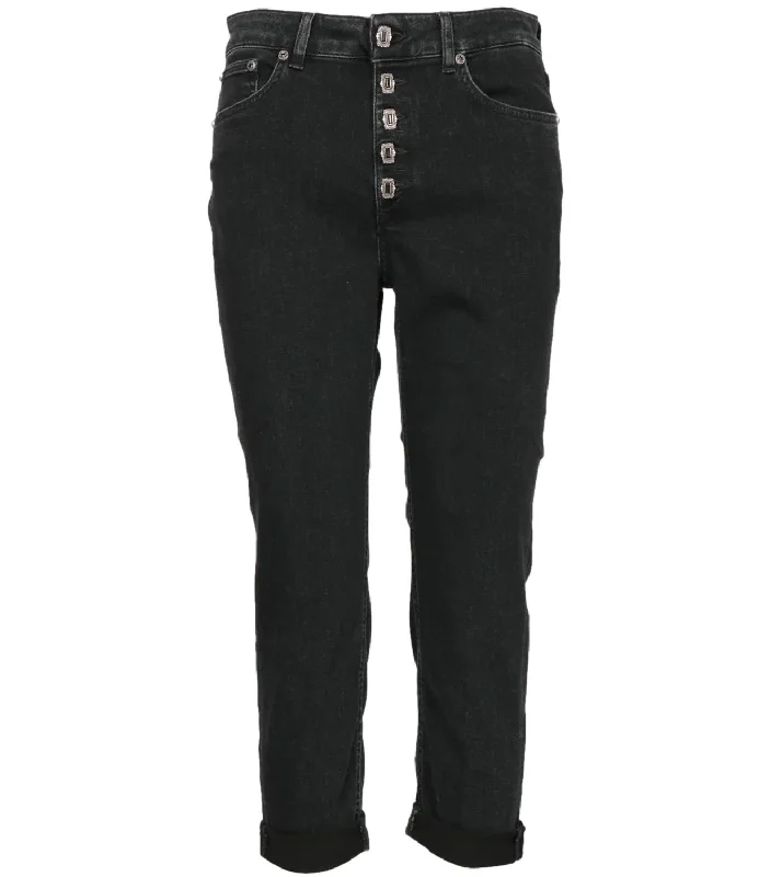 Dondup Jeans Nero Donna Trendy Wide-Leg High-Waist Denim