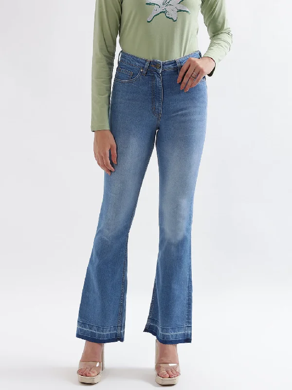 Elle Women Blue Solid Bootcut Jeans Trendy Bootcut High-Waisted Jeans