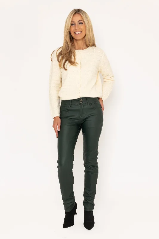 Green Faux Leather Skinny Jeans Cozy Tencel Blend Denim Jeans