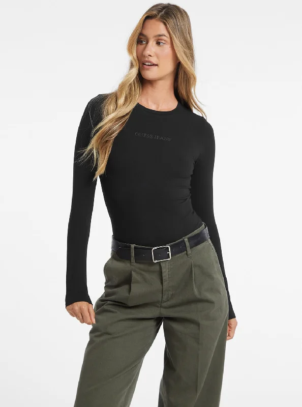 GUESS Jeans Black Bodysuit Top Cozy Wide-Legged Jeans