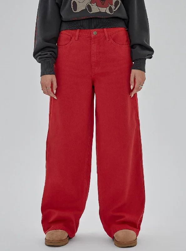 Guess Originals Red Wide Leg Jeans Comfortable Folded Hem Jeans